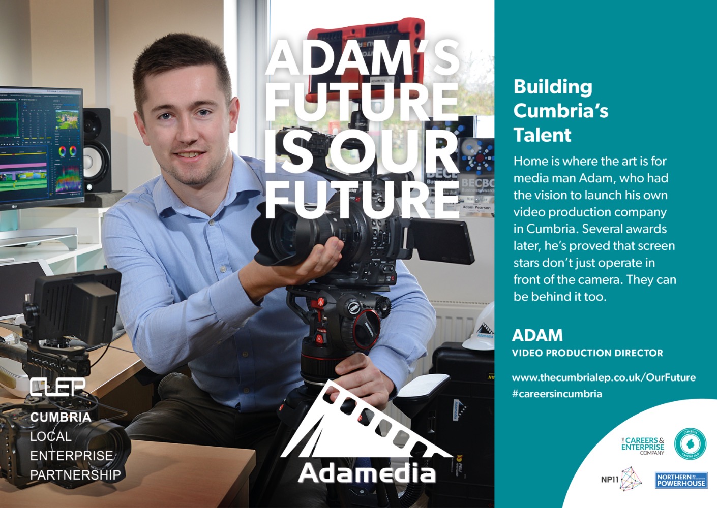 Building Cumbria's Talent - Home is where the art is for media man Adam, who had the vision to launch his own video production company in Cumbria. Several awards later, he's proved that screen stars don't just operate in front of the camera. They can be behind it too. (Photo of Adam, video production director).