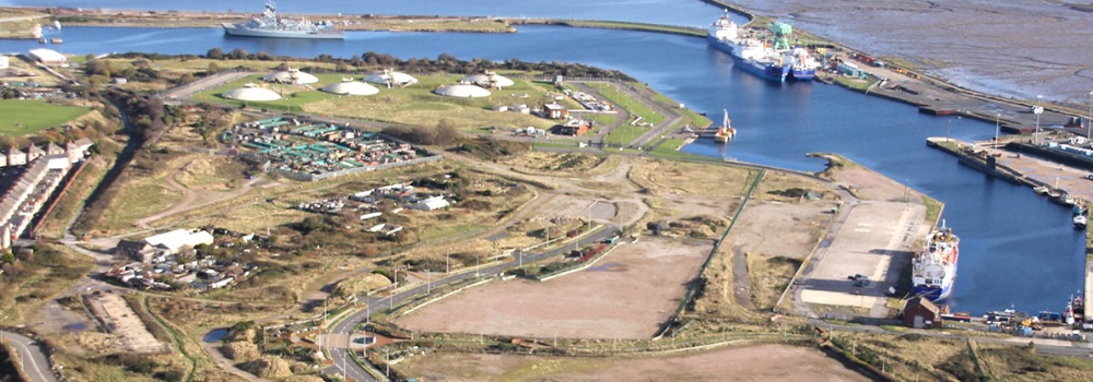 Aerial photo of land redevelopment alongside docks