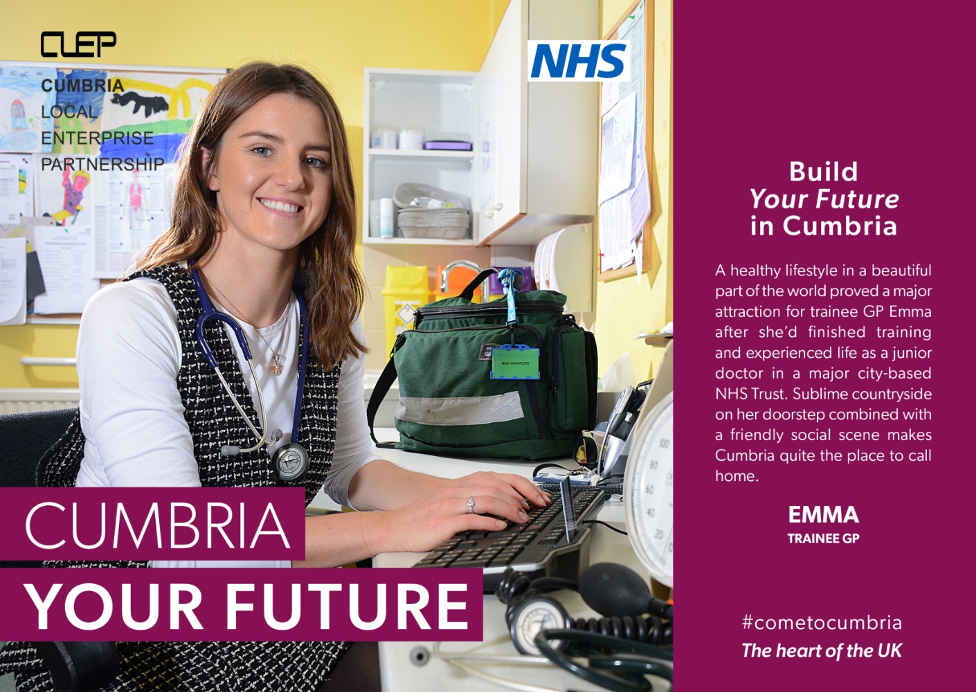 Build Your Future In Cumbria: A healthy lifestyle in a beautiful part of the world proved a major attraction for trainee GP Emma after she'd finished training and experienced life in a major city-based NHS trust. Sublime countryside on her doorstep combined with a friendly social scene makes Cumbria quite the place to call home. (Photo: Emma, trainee GP).