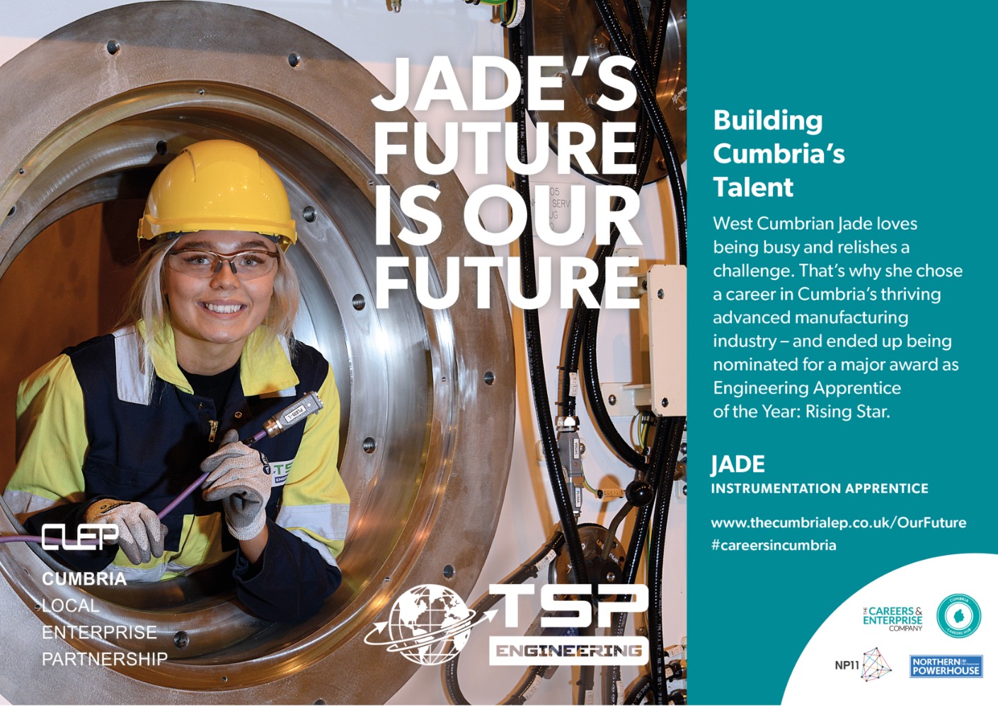Building Cumbria's Talent - West Cumbrian Jade loves being busy and relishes a challenge. That's why she chose a career in Cumbria's thriving advanced manufacturing industry - and ended up being nominated for a major award as Engineering Apprentice of the Year: Rising Star. (Photo of Jade, instrumentation apprentice).